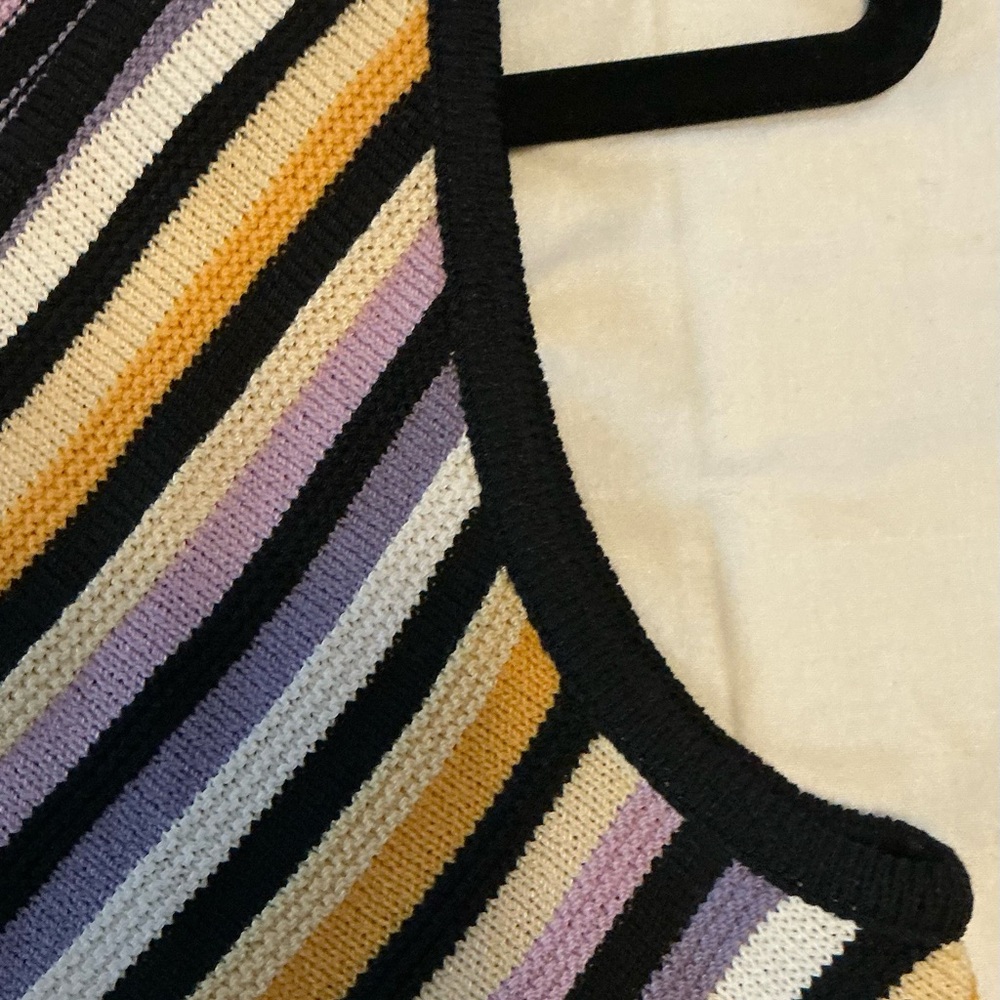 St. John Diagonal Striped V-Neck Tank in Yellow, Lavender and Black - Picture 4 of 10